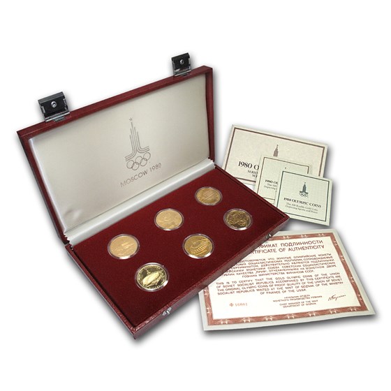 1980 Russia 6-Coin Gold 100 Roubles Olympic Prf Set (Case w/COA) 1980 Russia 6-Coin Gold 100 Roubles Olympic Prf Set (Case w/COA)